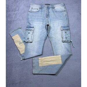 Serenade Jeans Mens 36x33 Stacked Cargo Utility Drawcord Tapered Light Wash USA